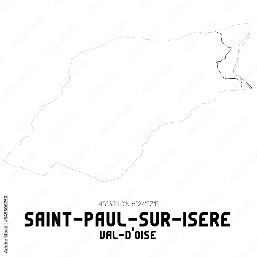 SAINT-PAUL-SUR-ISERE Val-d'Oise. Minimalistic street map with black and white lines.