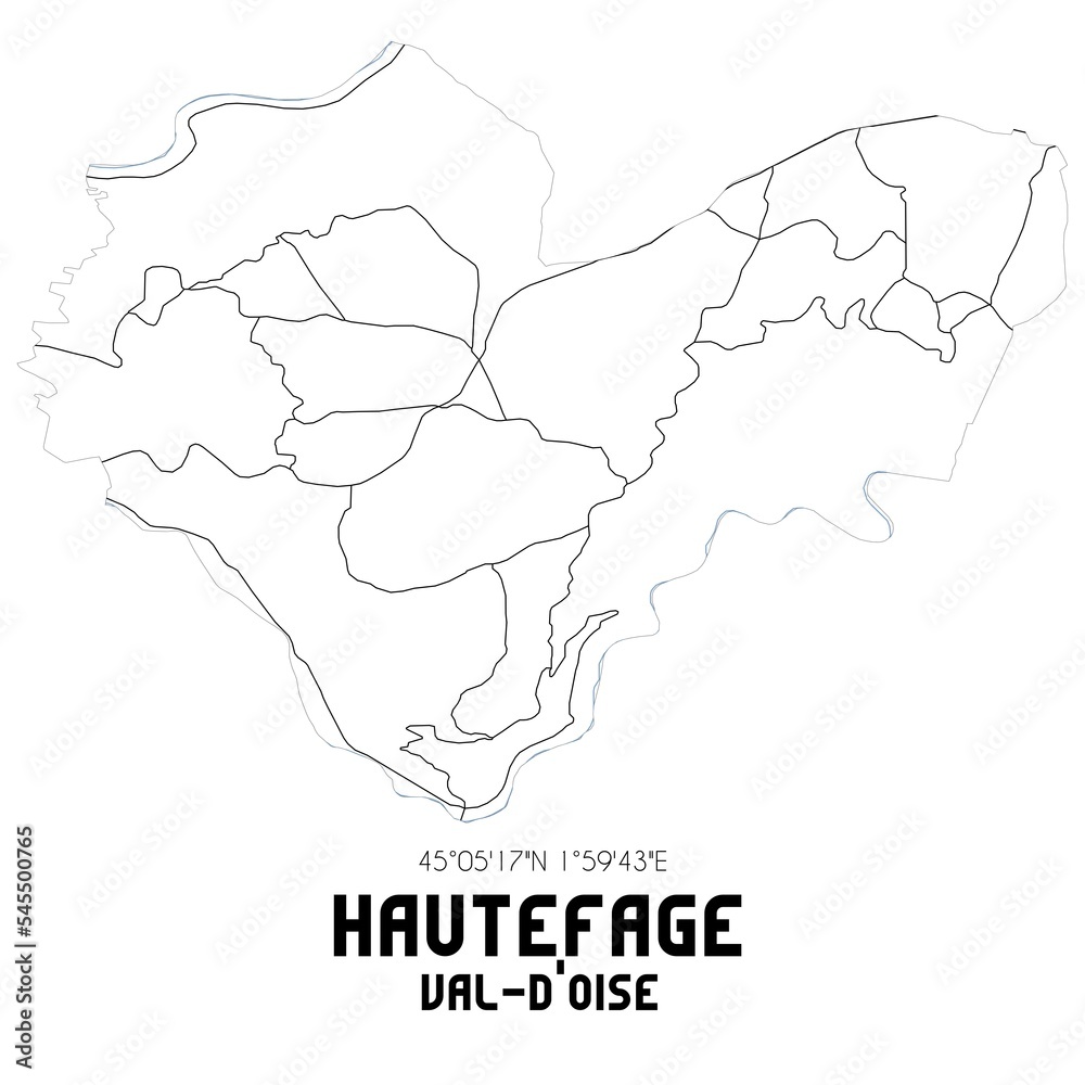 HAUTEFAGE Val-d'Oise. Minimalistic street map with black and white lines.