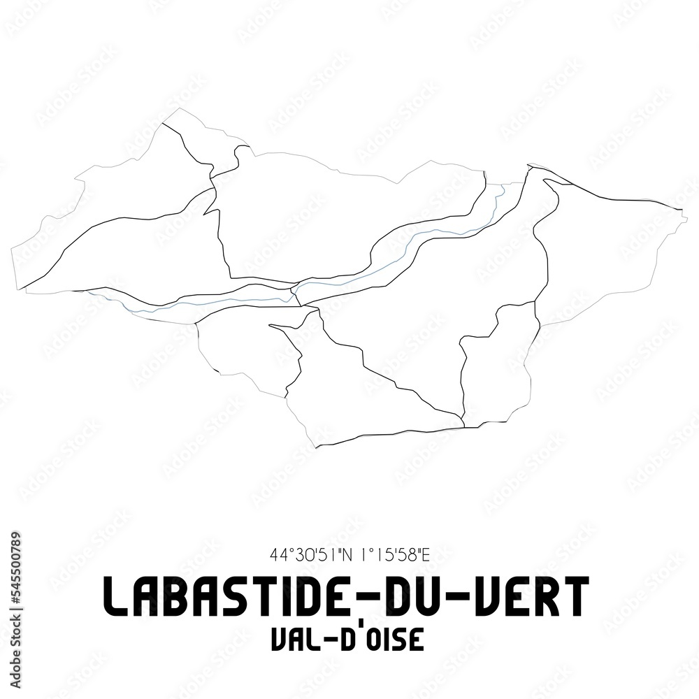 LABASTIDE-DU-VERT Val-d'Oise. Minimalistic street map with black and white lines.