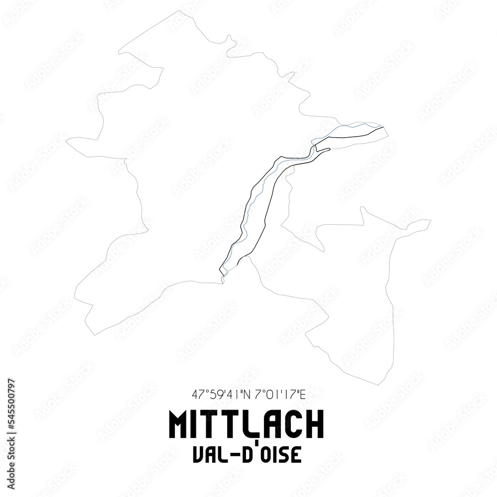 MITTLACH Val-d'Oise. Minimalistic street map with black and white lines.