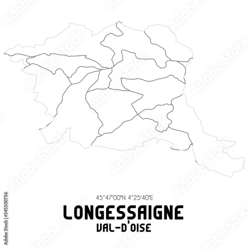 LONGESSAIGNE Val-d'Oise. Minimalistic street map with black and white lines.