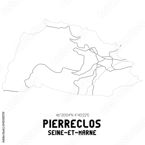 PIERRECLOS Seine-et-Marne. Minimalistic street map with black and white lines. photo