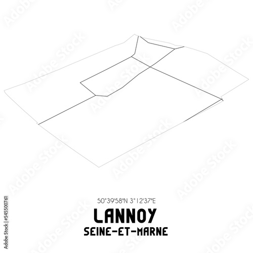 LANNOY Seine-et-Marne. Minimalistic street map with black and white lines.