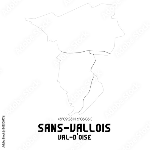 SANS-VALLOIS Val-d'Oise. Minimalistic street map with black and white lines.