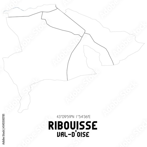 RIBOUISSE Val-d Oise. Minimalistic street map with black and white lines.