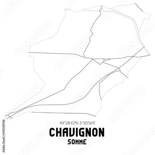 CHAVIGNON Somme. Minimalistic street map with black and white lines.