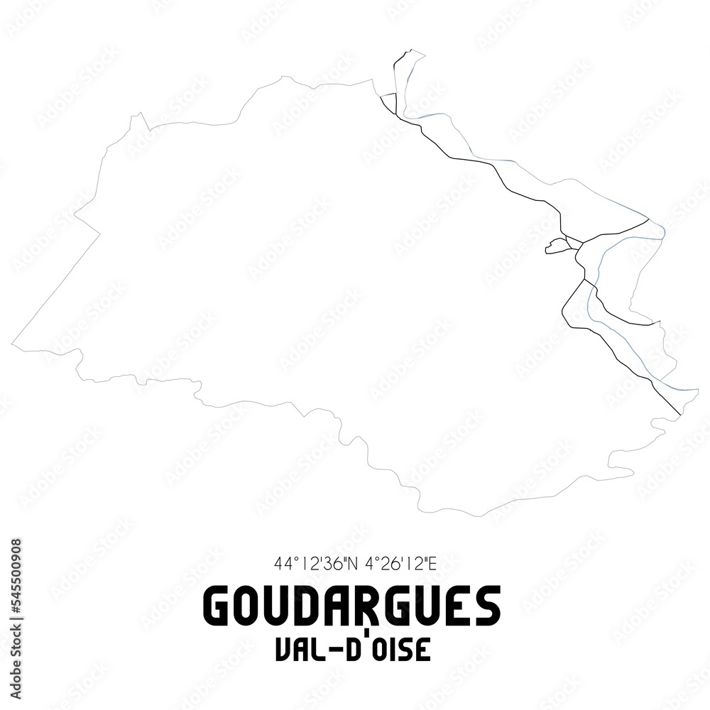 GOUDARGUES Val-d'Oise. Minimalistic street map with black and white lines. GOUDARGUES Val-d'Oise. Minimalistic street map with black and white lines.