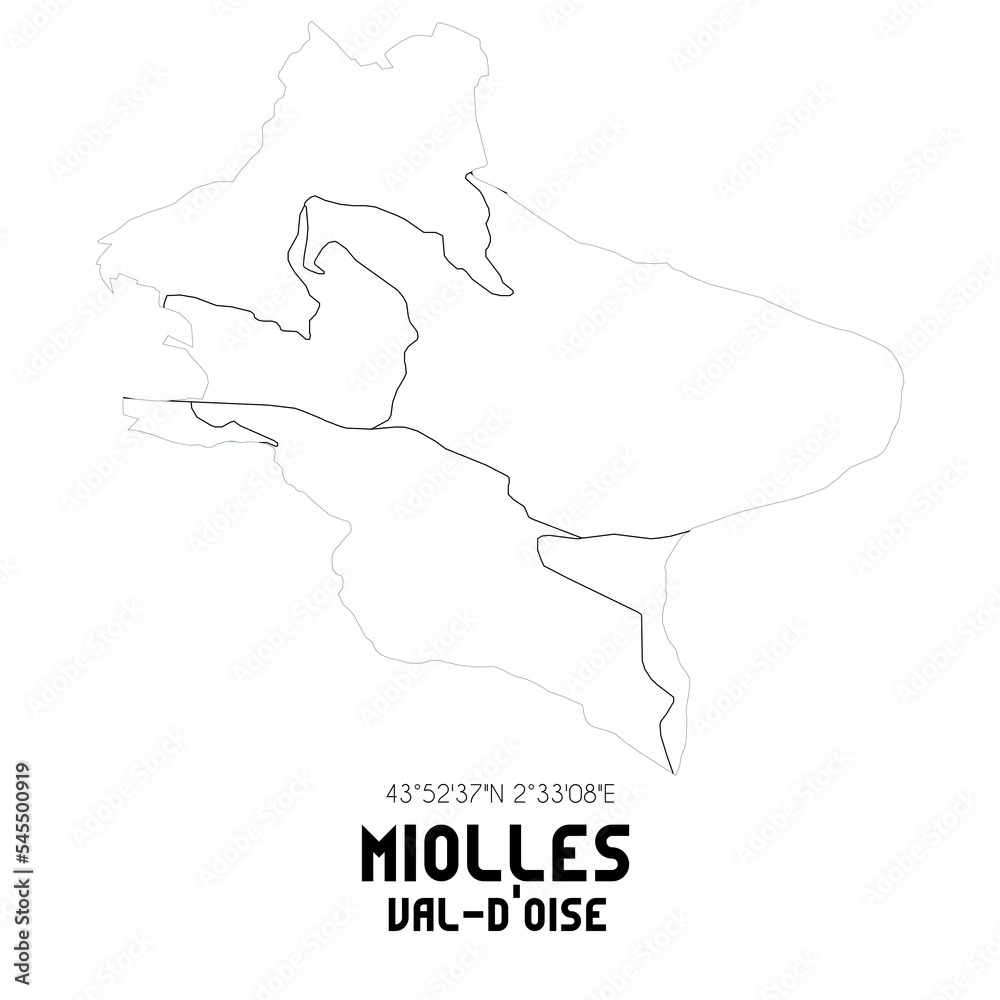 MIOLLES Val-d'Oise. Minimalistic street map with black and white lines.