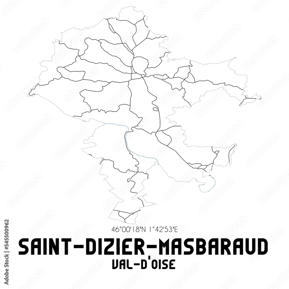 SAINT-DIZIER-MASBARAUD Val-d'Oise. Minimalistic street map with black and white lines.