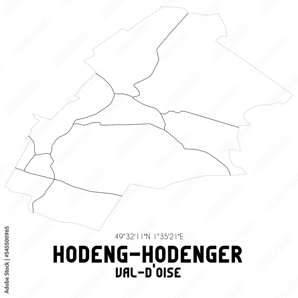 HODENG-HODENGER Val-d'Oise. Minimalistic street map with black and white lines.
