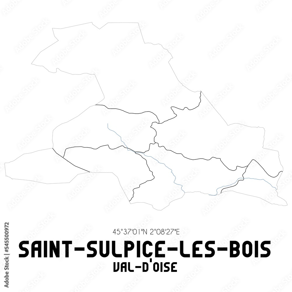 SAINT-SULPICE-LES-BOIS Val-d'Oise. Minimalistic street map with black and white lines.