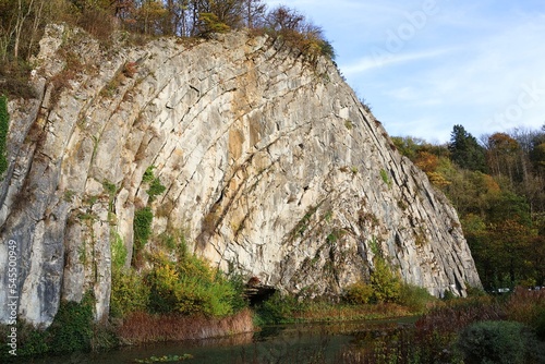 Anticlinal in Durbuy. Falize rock or Homalius rock. Durbuy, Belgium. photo