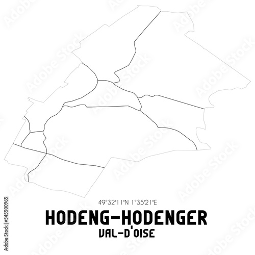 HODENG-HODENGER Val-d Oise. Minimalistic street map with black and white lines.