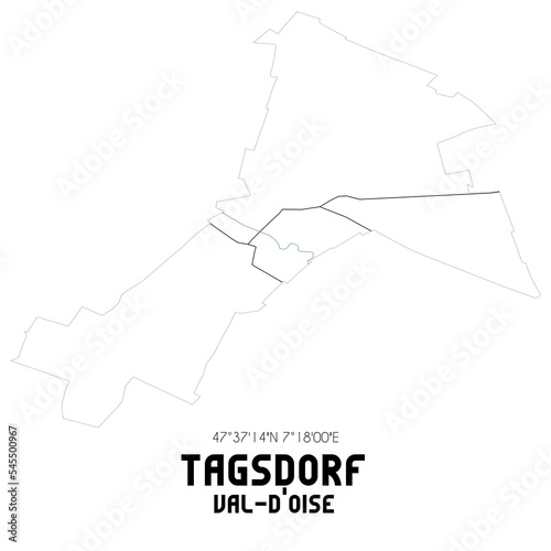 TAGSDORF Val-d Oise. Minimalistic street map with black and white lines.