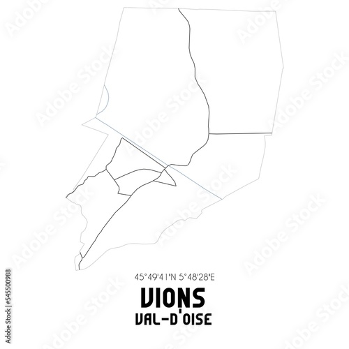 VIONS Val-d'Oise. Minimalistic street map with black and white lines. photo
