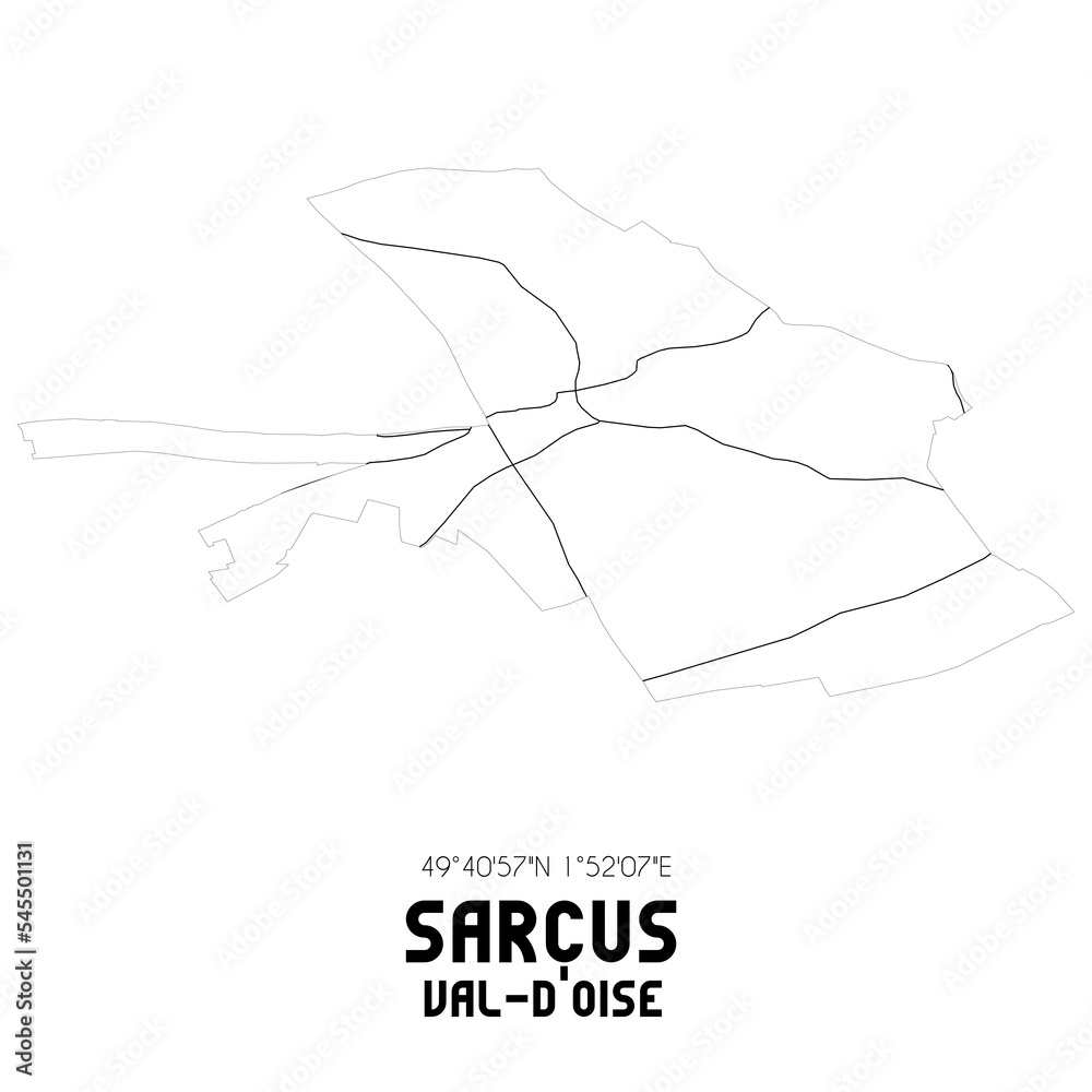 SARCUS Val-d'Oise. Minimalistic street map with black and white lines. SARCUS Val-d'Oise. Minimalistic street map with black and white lines.