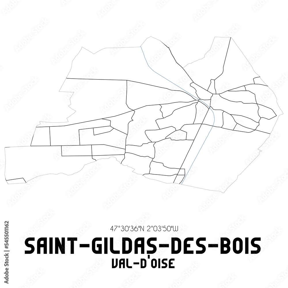 SAINT-GILDAS-DES-BOIS Val-d'Oise. Minimalistic street map with black and white lines.