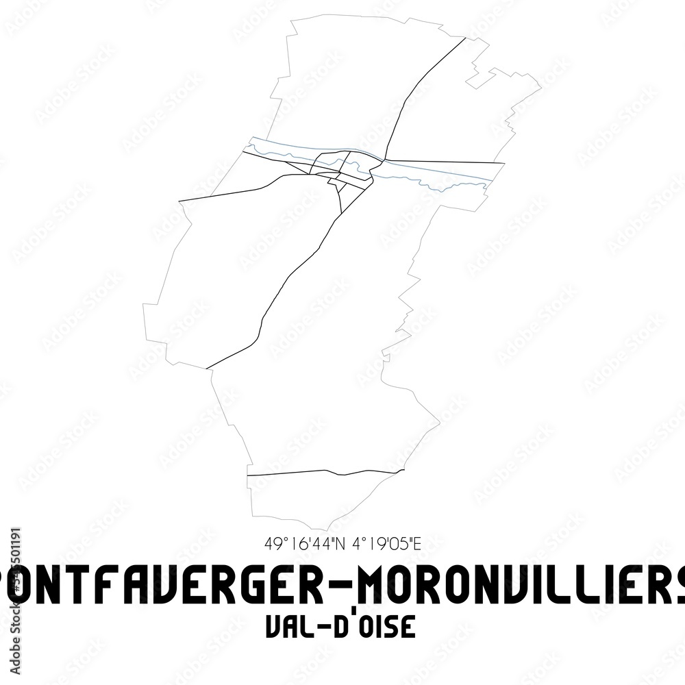 PONTFAVERGER-MORONVILLIERS Val-d'Oise. Minimalistic street map with black and white lines. PONTFAVERGER-MORONVILLIERS Val-d'Oise. Minimalistic street map with black and white lines.