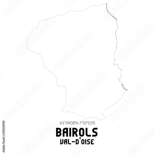 BAIROLS Val-d Oise. Minimalistic street map with black and white lines.