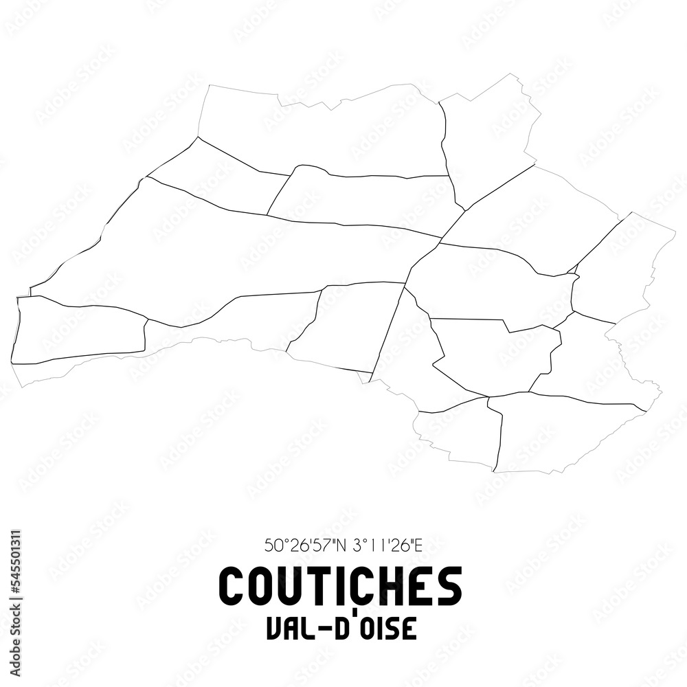 COUTICHES Val-d'Oise. Minimalistic street map with black and white lines. COUTICHES Val-d'Oise. Minimalistic street map with black and white lines.
