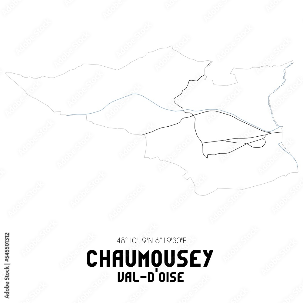 CHAUMOUSEY Val-d'Oise. Minimalistic street map with black and white lines.