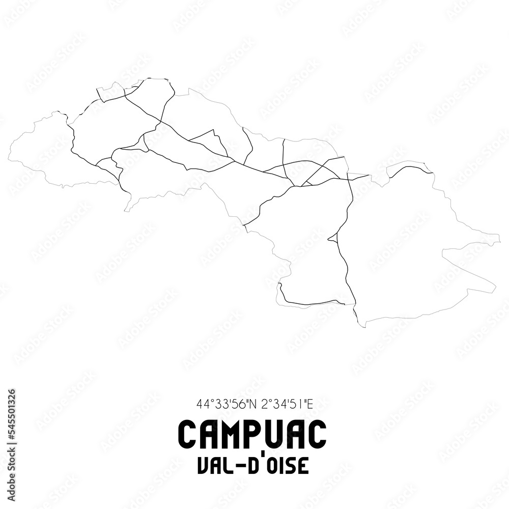 Fototapeta premium CAMPUAC Val-d'Oise. Minimalistic street map with black and white lines.
