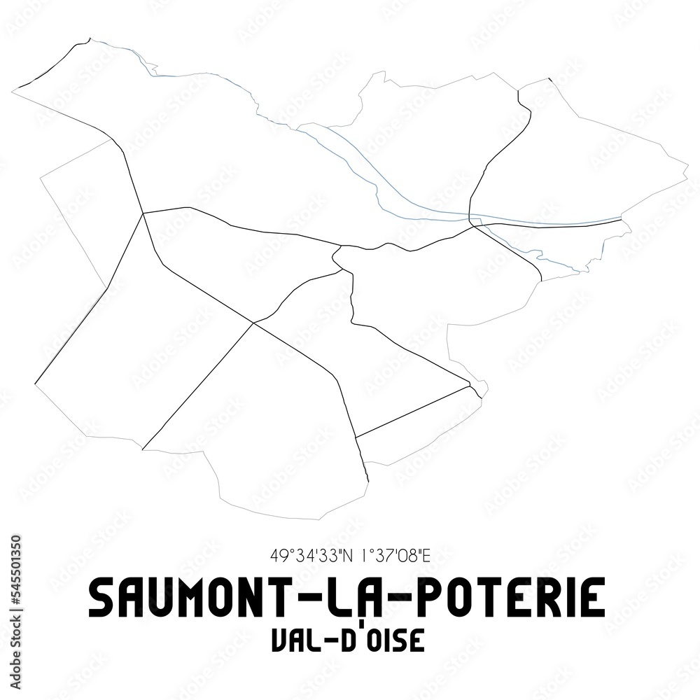 SAUMONT-LA-POTERIE Val-d'Oise. Minimalistic street map with black and white lines.