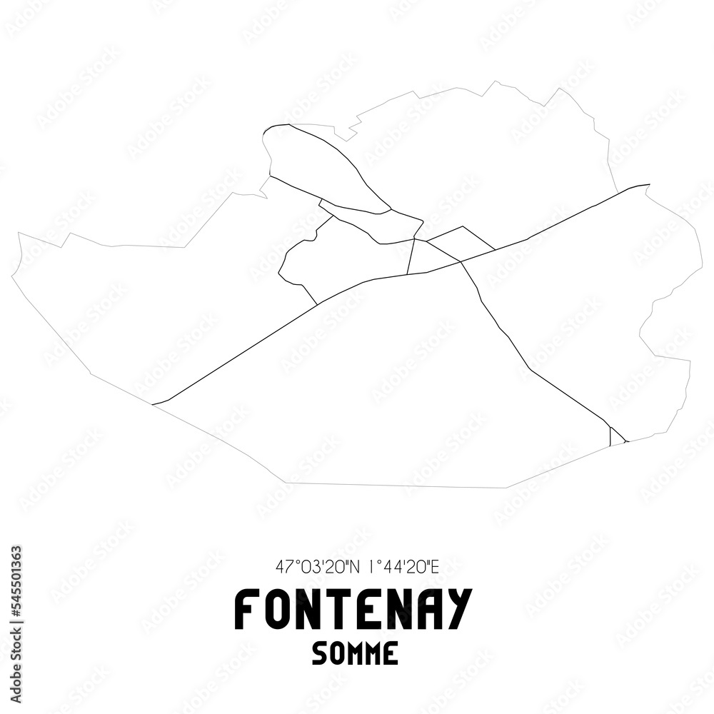 FONTENAY Somme. Minimalistic street map with black and white lines.