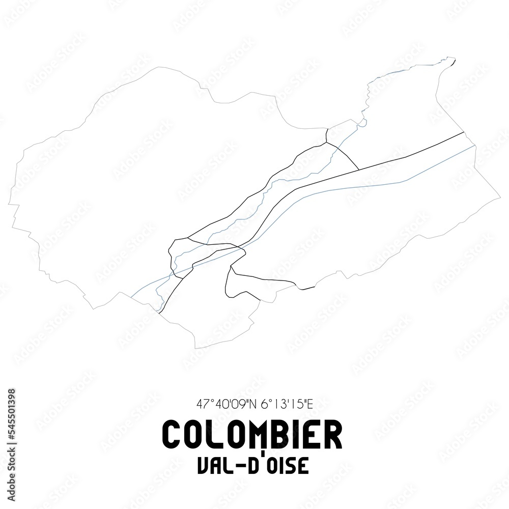 COLOMBIER Val-d'Oise. Minimalistic street map with black and white lines.
