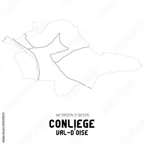 CONLIEGE Val-d'Oise. Minimalistic street map with black and white lines.