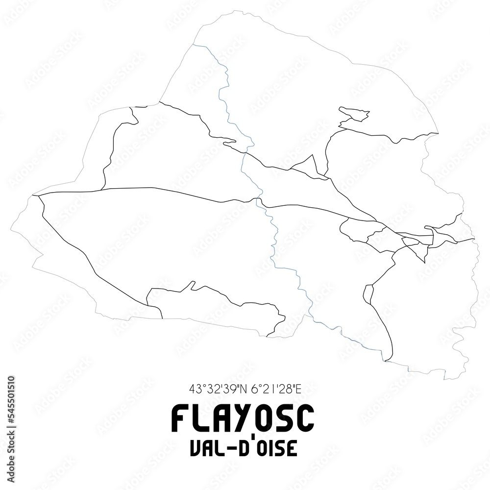 FLAYOSC Val-d'Oise. Minimalistic street map with black and white lines.