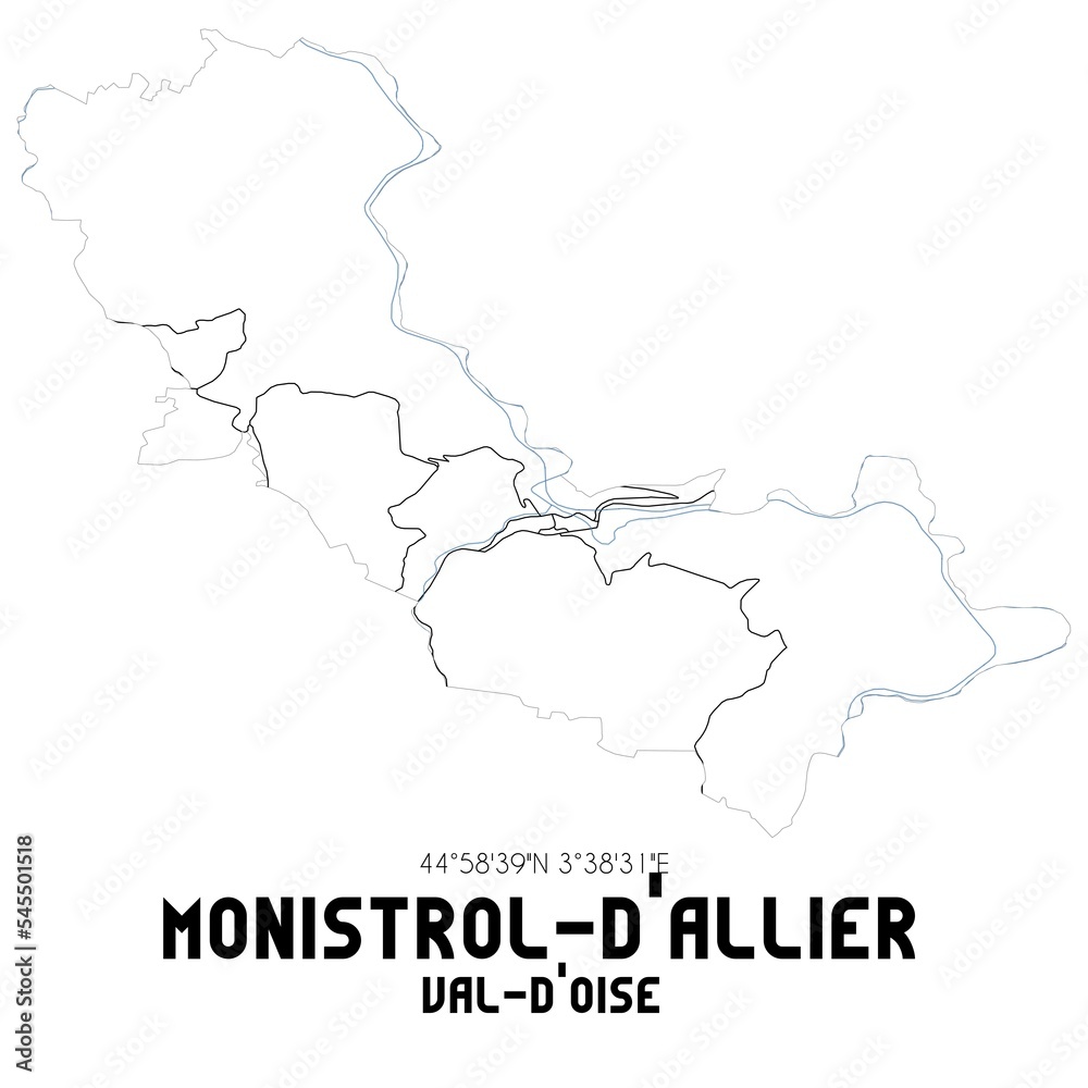 MONISTROL-D'ALLIER Val-d'Oise. Minimalistic street map with black and white lines.