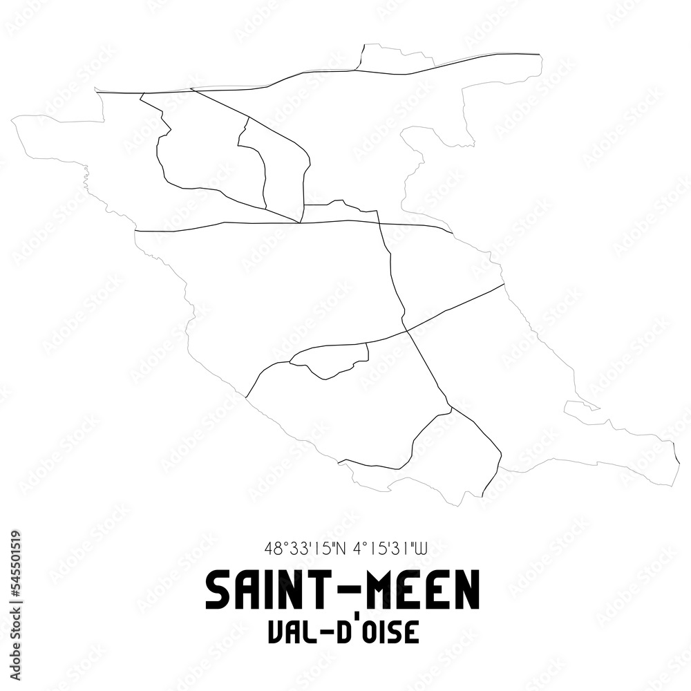 SAINT-MEEN Val-d'Oise. Minimalistic street map with black and white lines.