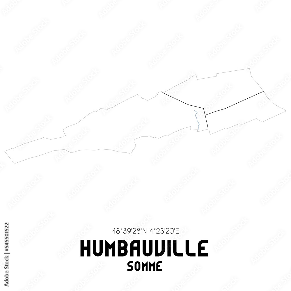 HUMBAUVILLE Somme. Minimalistic street map with black and white lines. HUMBAUVILLE Somme. Minimalistic street map with black and white lines.