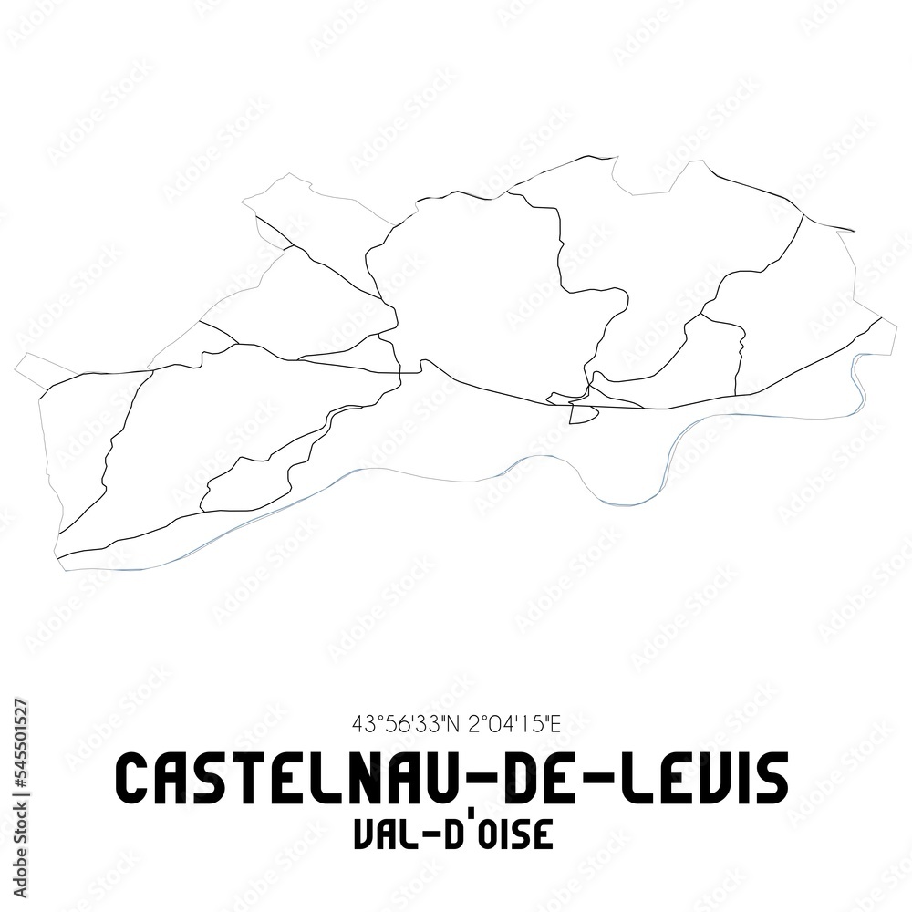 CASTELNAU-DE-LEVIS Val-d'Oise. Minimalistic street map with black and white lines.