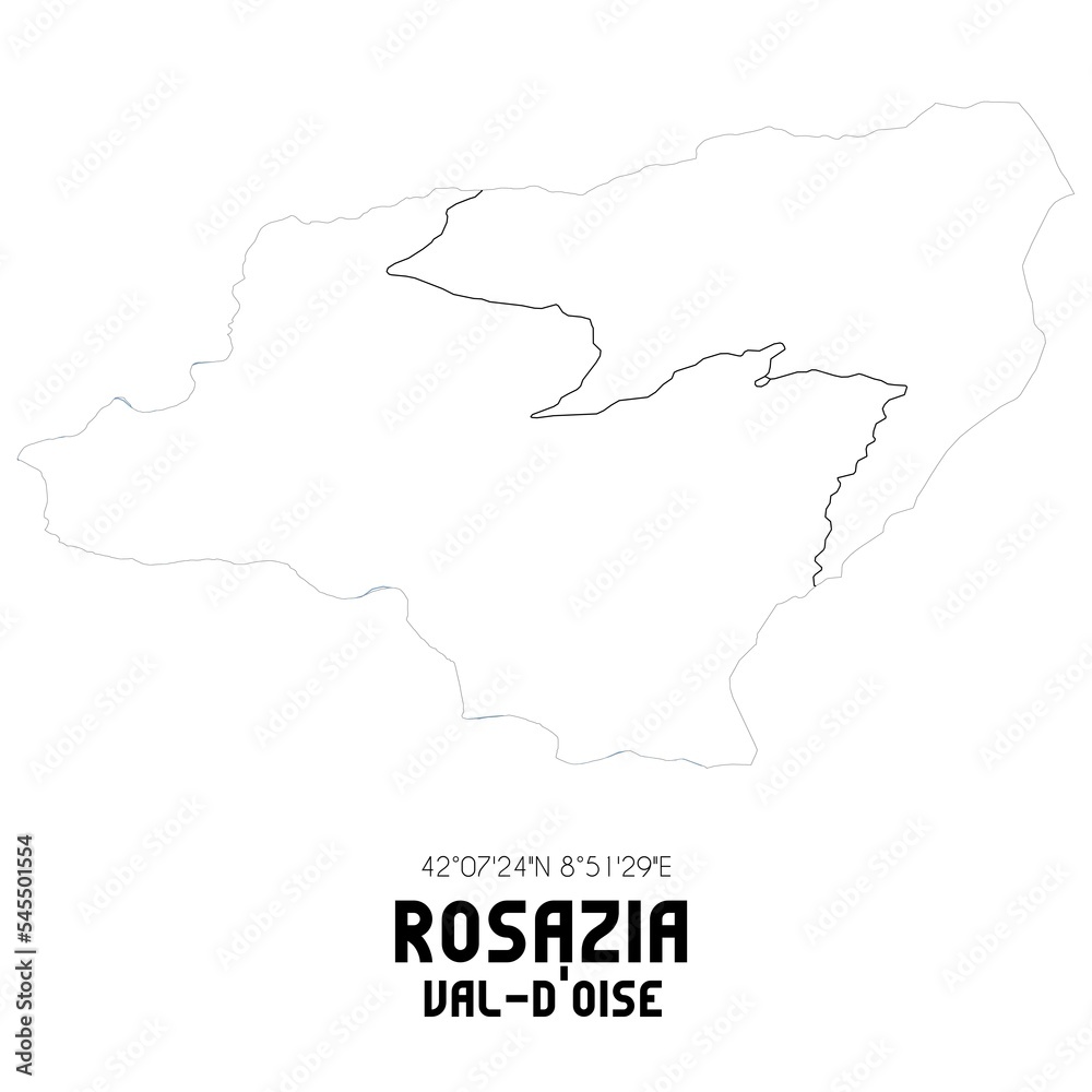 ROSAZIA Val-d'Oise. Minimalistic street map with black and white lines.