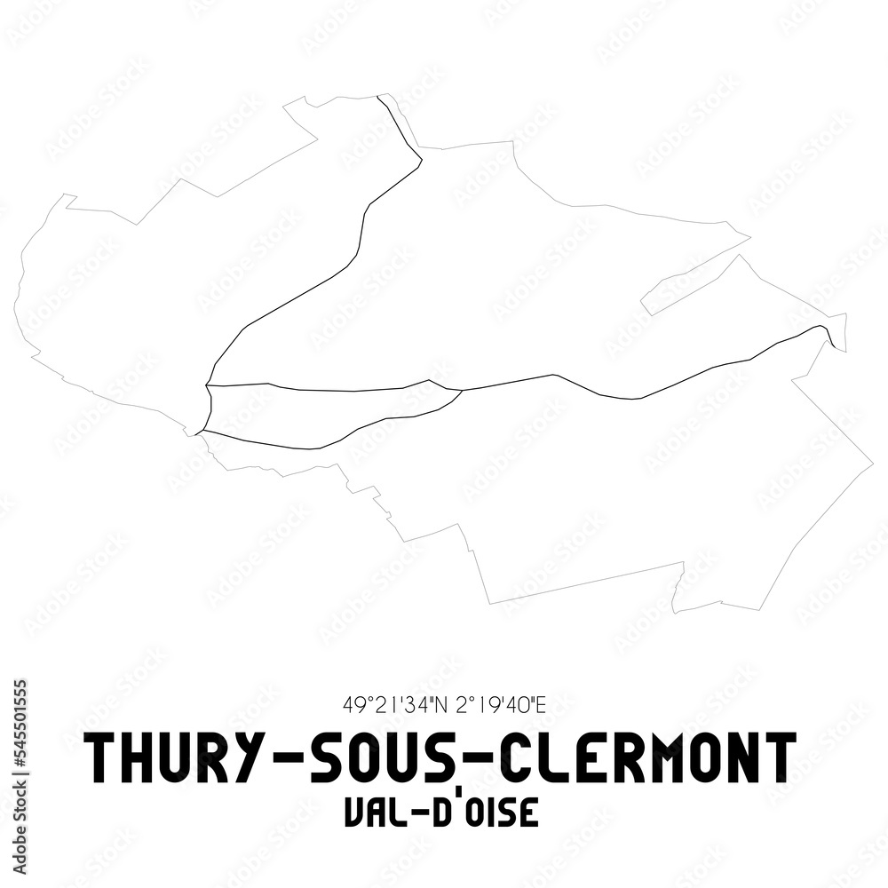 THURY-SOUS-CLERMONT Val-d'Oise. Minimalistic street map with black and white lines.