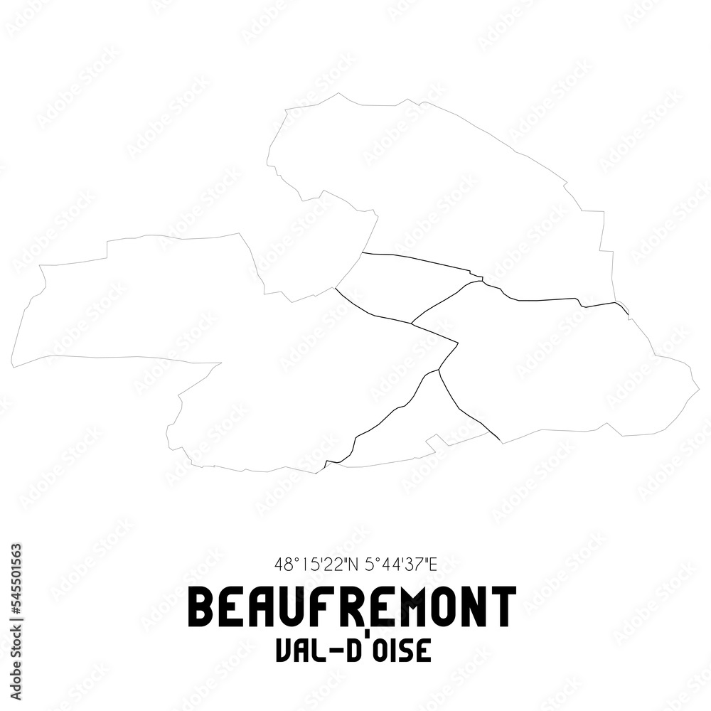 BEAUFREMONT Val-d'Oise. Minimalistic street map with black and white lines.