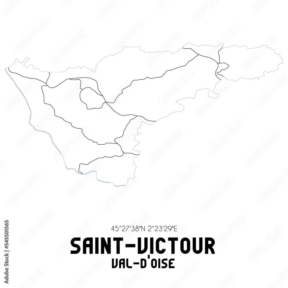 SAINT-VICTOUR Val-d'Oise. Minimalistic street map with black and white lines.