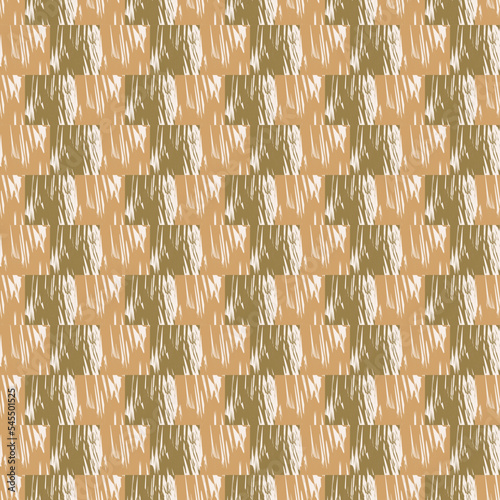 Seamless geometric pattern with squares painted by brush on light background. Vector print for fabric background, textile