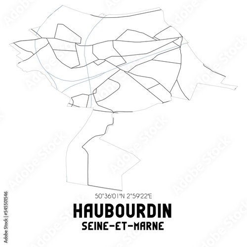 HAUBOURDIN Seine-et-Marne. Minimalistic street map with black and white lines.