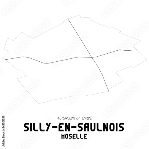 SILLY-EN-SAULNOIS Moselle. Minimalistic street map with black and white lines.