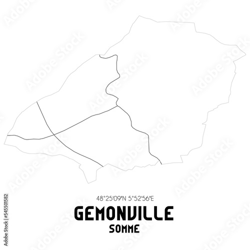 GEMONVILLE Somme. Minimalistic street map with black and white lines.
