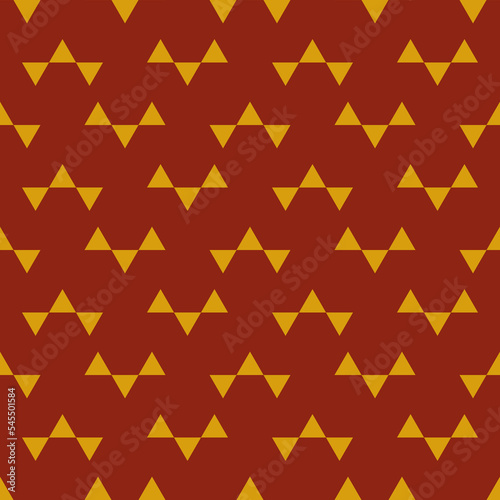 Seamless geometric pattern with golden elements on red background. Vector print for fabric background, textile