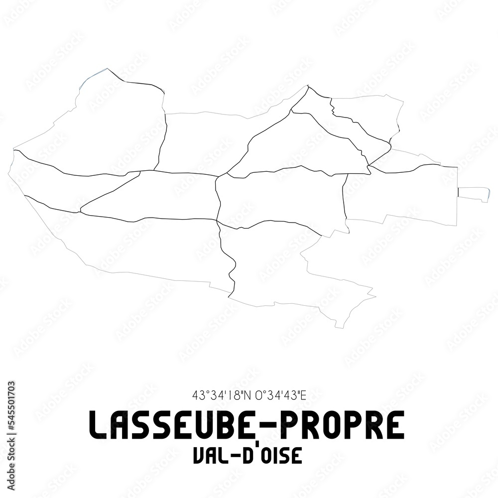 LASSEUBE-PROPRE Val-d'Oise. Minimalistic street map with black and white lines.