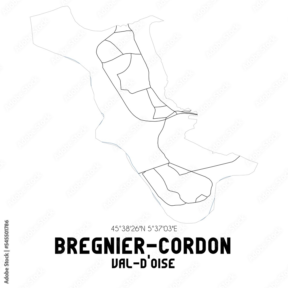 BREGNIER-CORDON Val-d'Oise. Minimalistic street map with black and white lines. BREGNIER-CORDON Val-d'Oise. Minimalistic street map with black and white lines.
