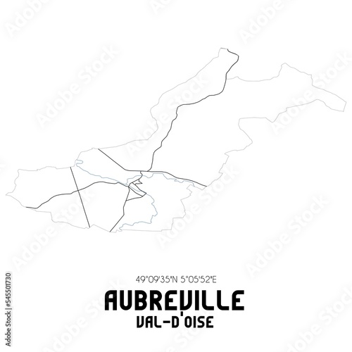 AUBREVILLE Val-d'Oise. Minimalistic street map with black and white lines.