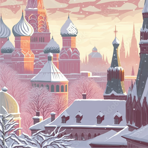 Vector illustration of russian winter in Mocow