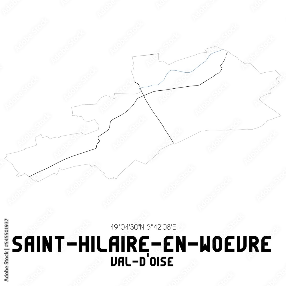 SAINTHILAIREENWOEVRE Vald'Oise. Minimalistic street map with black