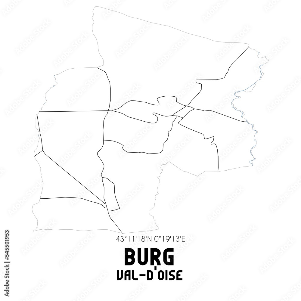 BURG Val-d'Oise. Minimalistic street map with black and white lines.